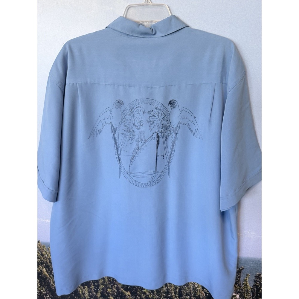 The Havanera Co Men's 2XL Blue Rayon Blend Embroidered Guayabera Shirt Bird